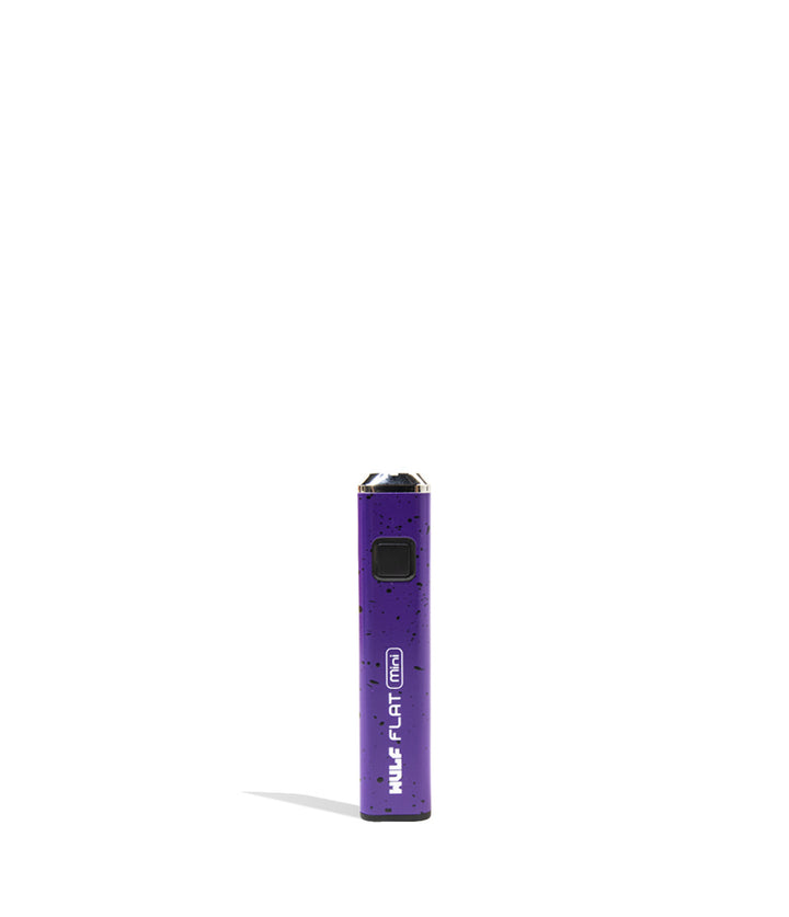 Purple Black Spatter Wulf Mods Flat Mini Cartridge Battery Front View on White Background